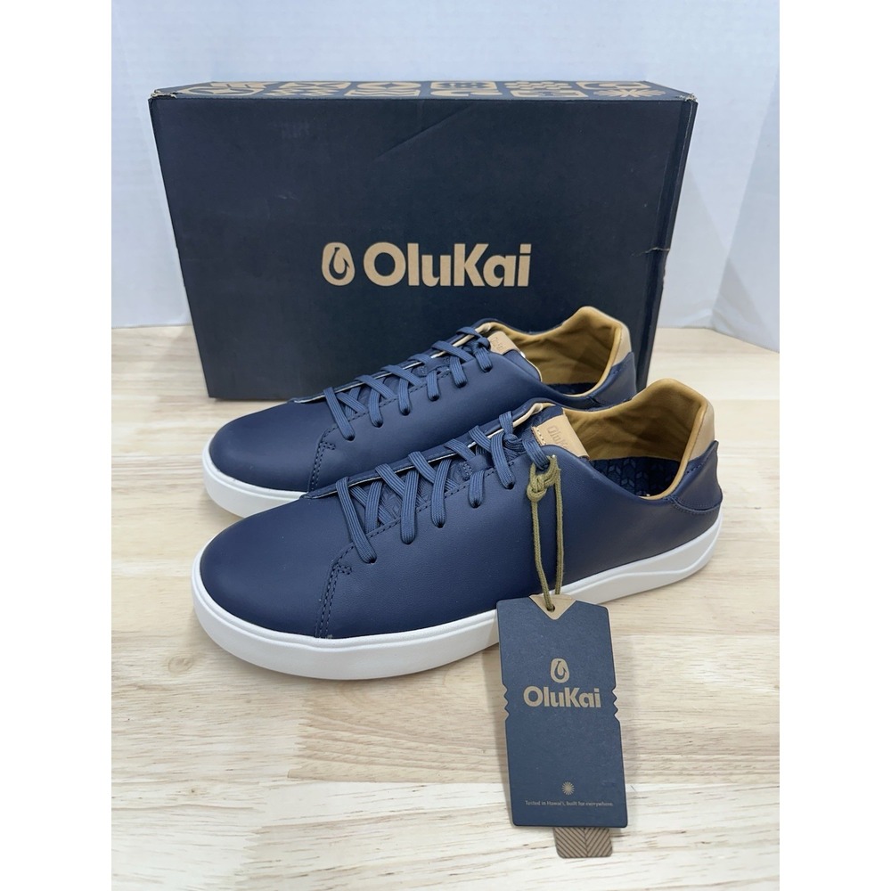 Olukai Lae' Ahi Li 'ili Sneakers Shoes Blue Leather Lace Up - Men's 10.5 • New